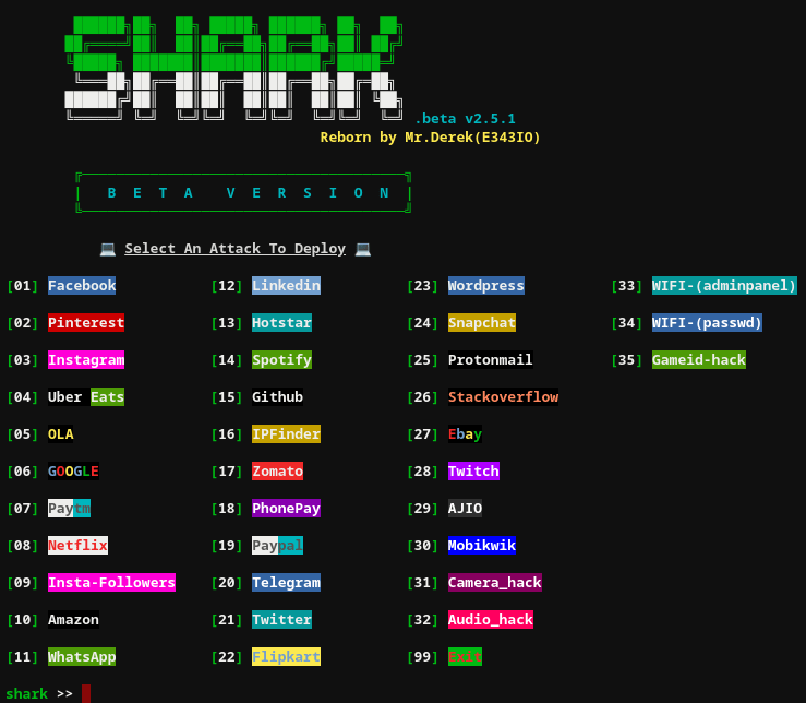 shark termux social media hacking tool